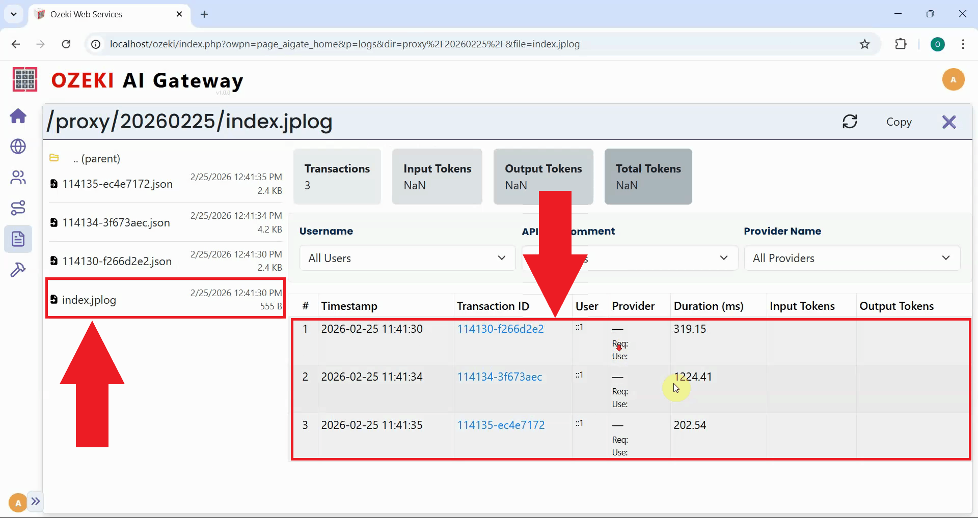 View transactions in the log