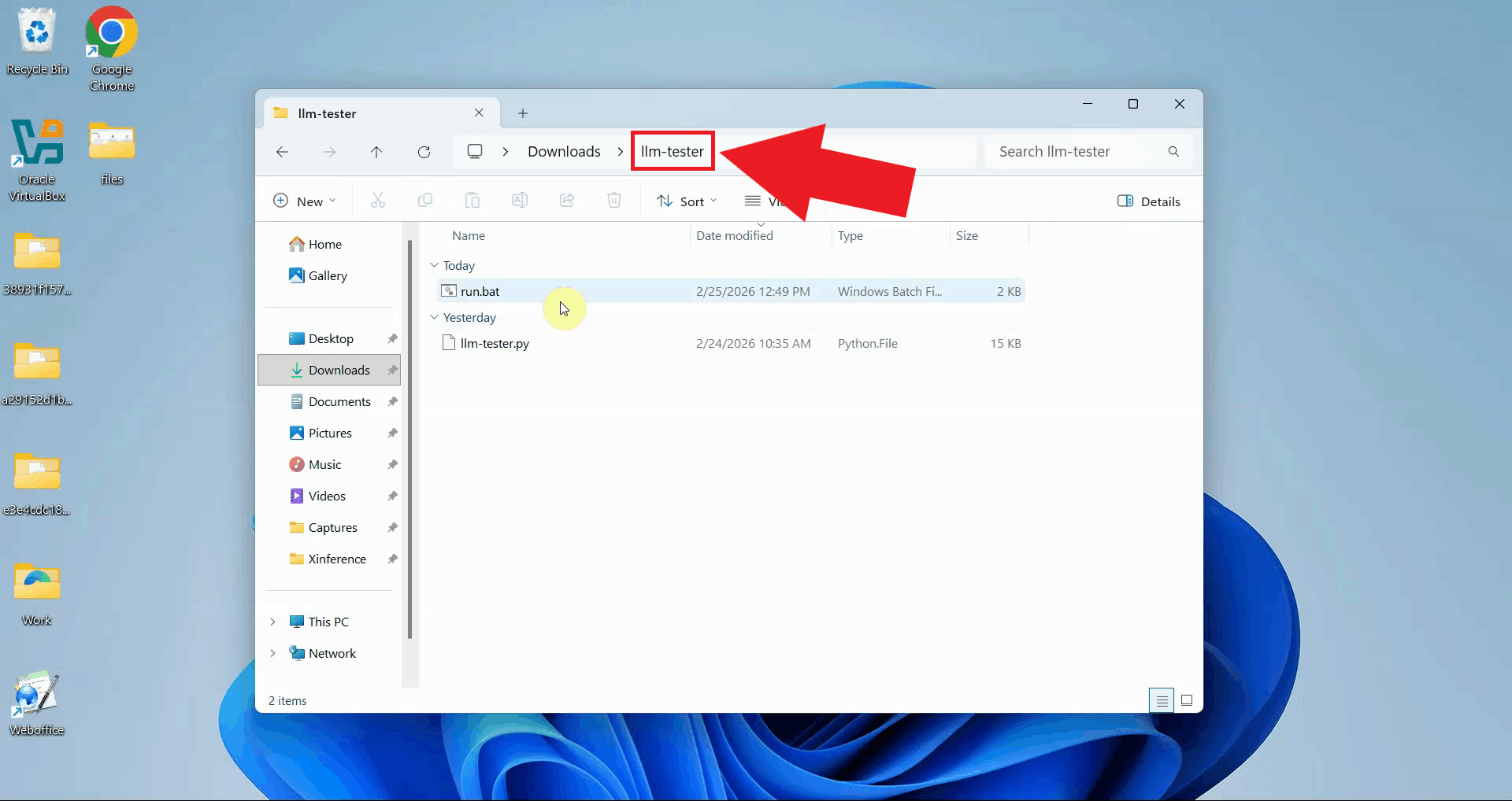 Open llm-tester folder