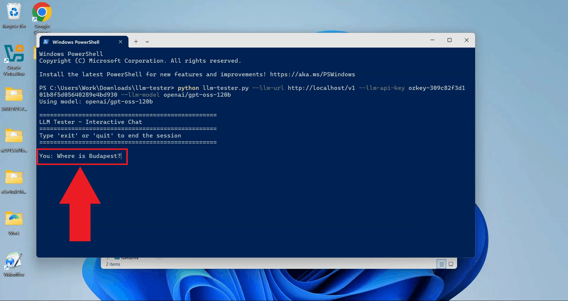 Enter and send prompt