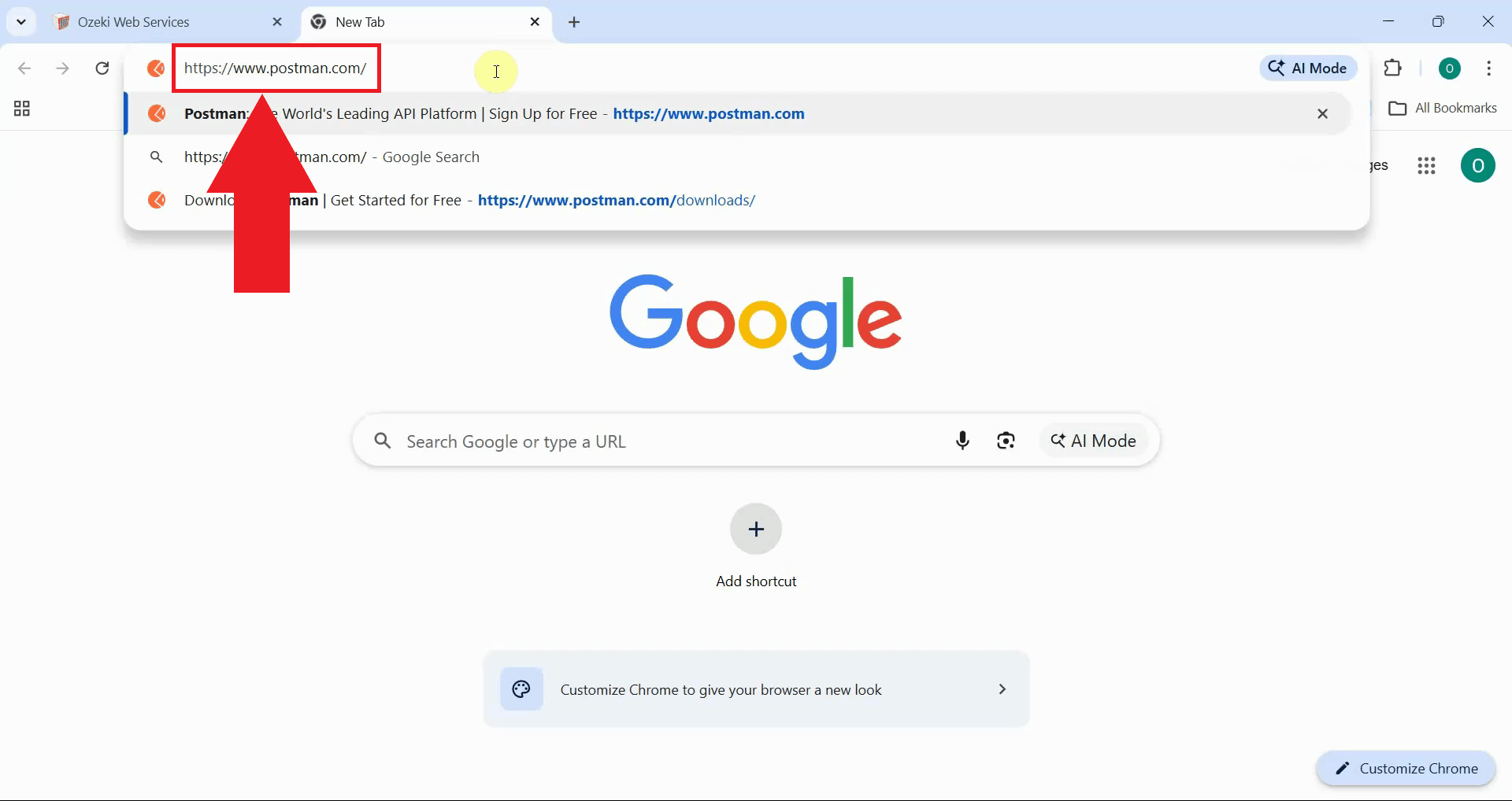Open Postman website