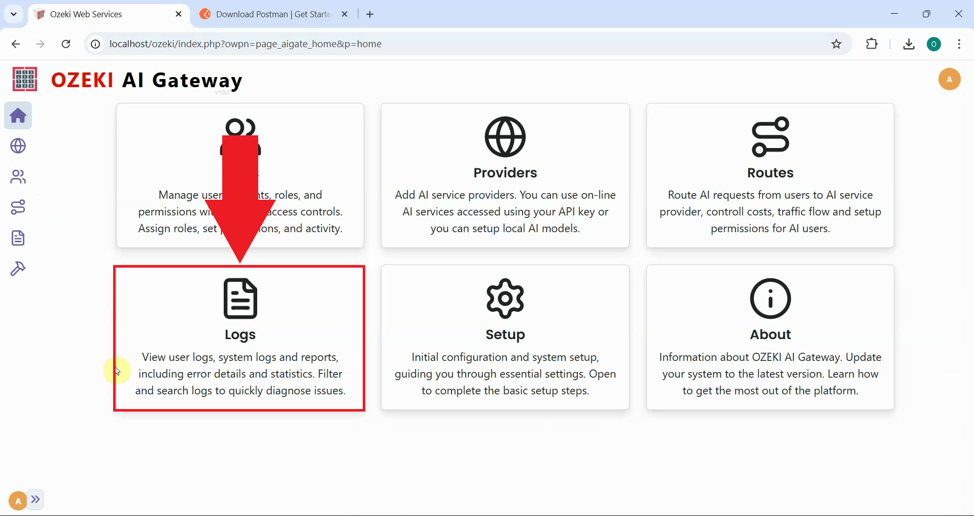 Open logs page in Ozeki AI Gateway