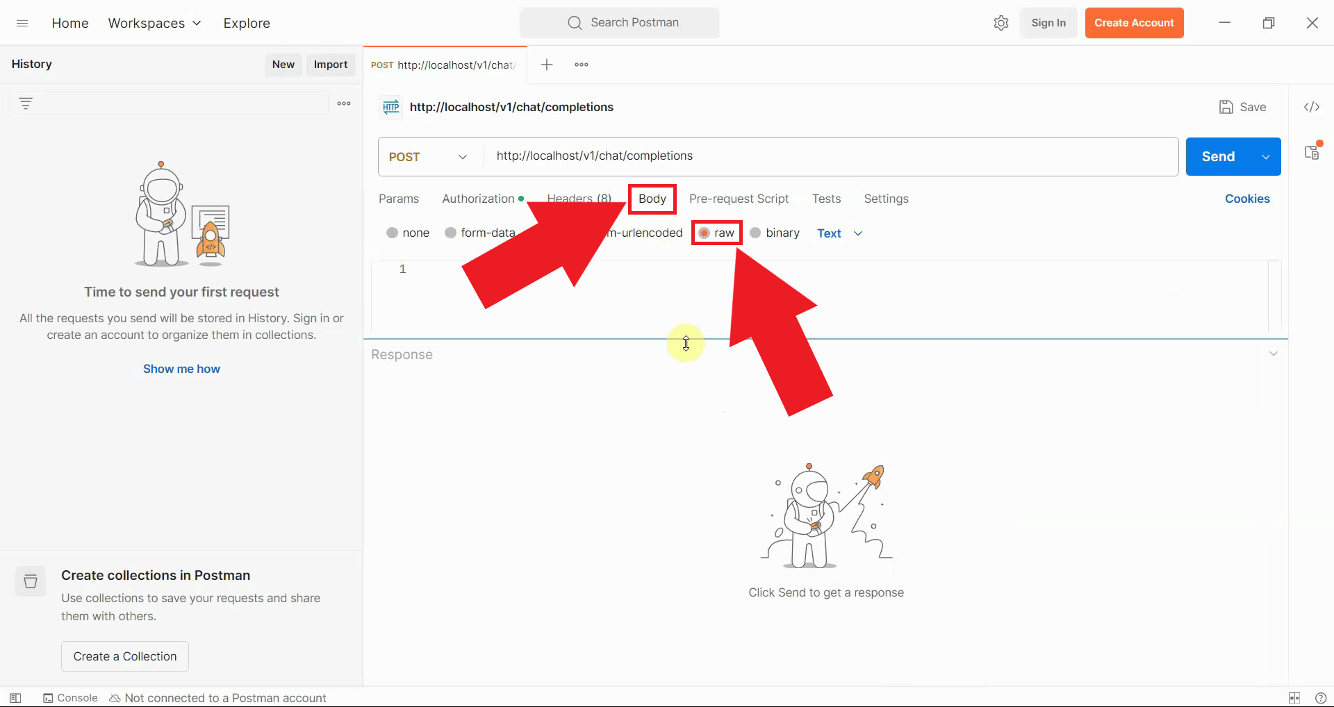 Select raw JSON body type