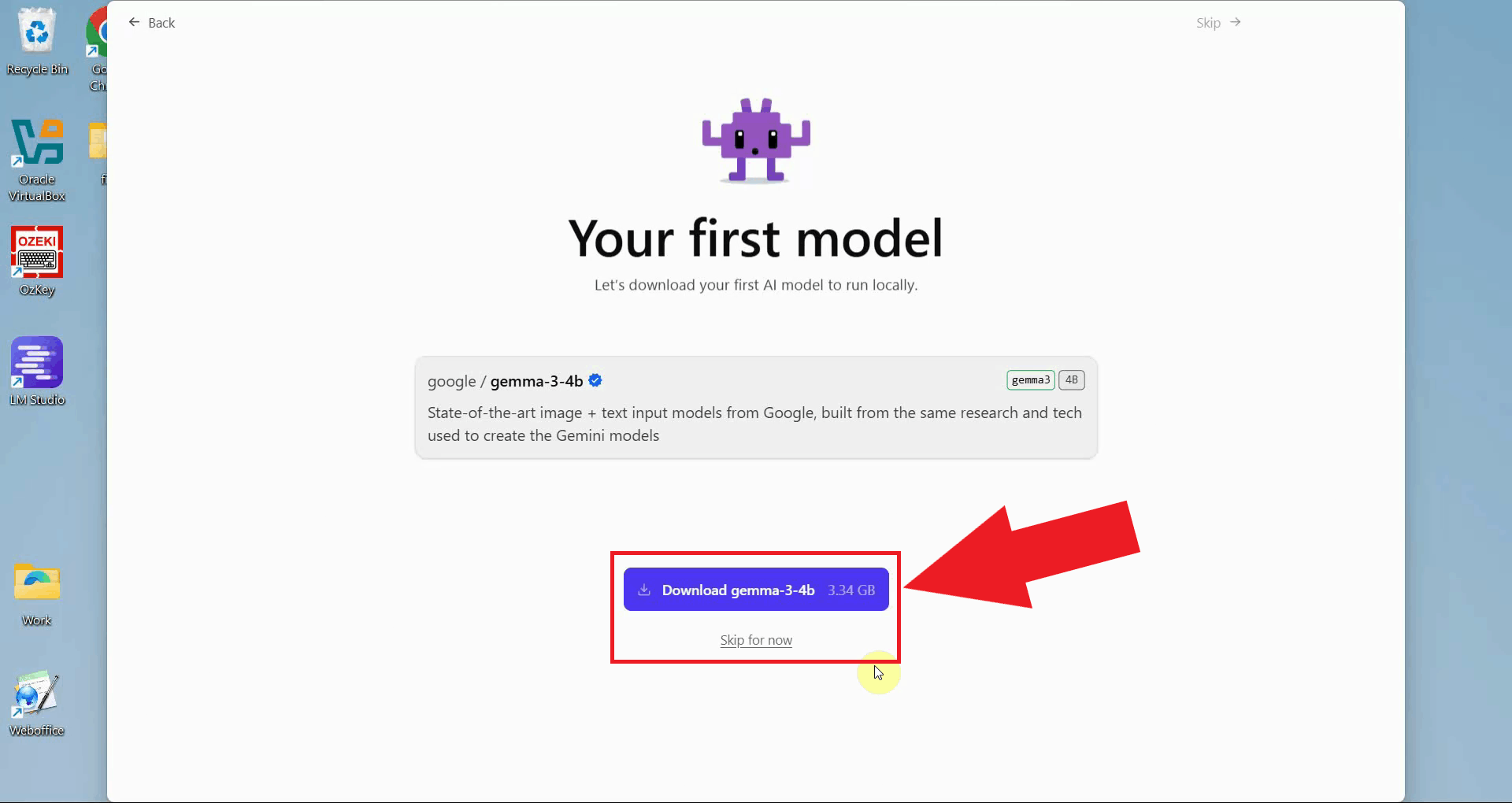 Download or skip first model setup