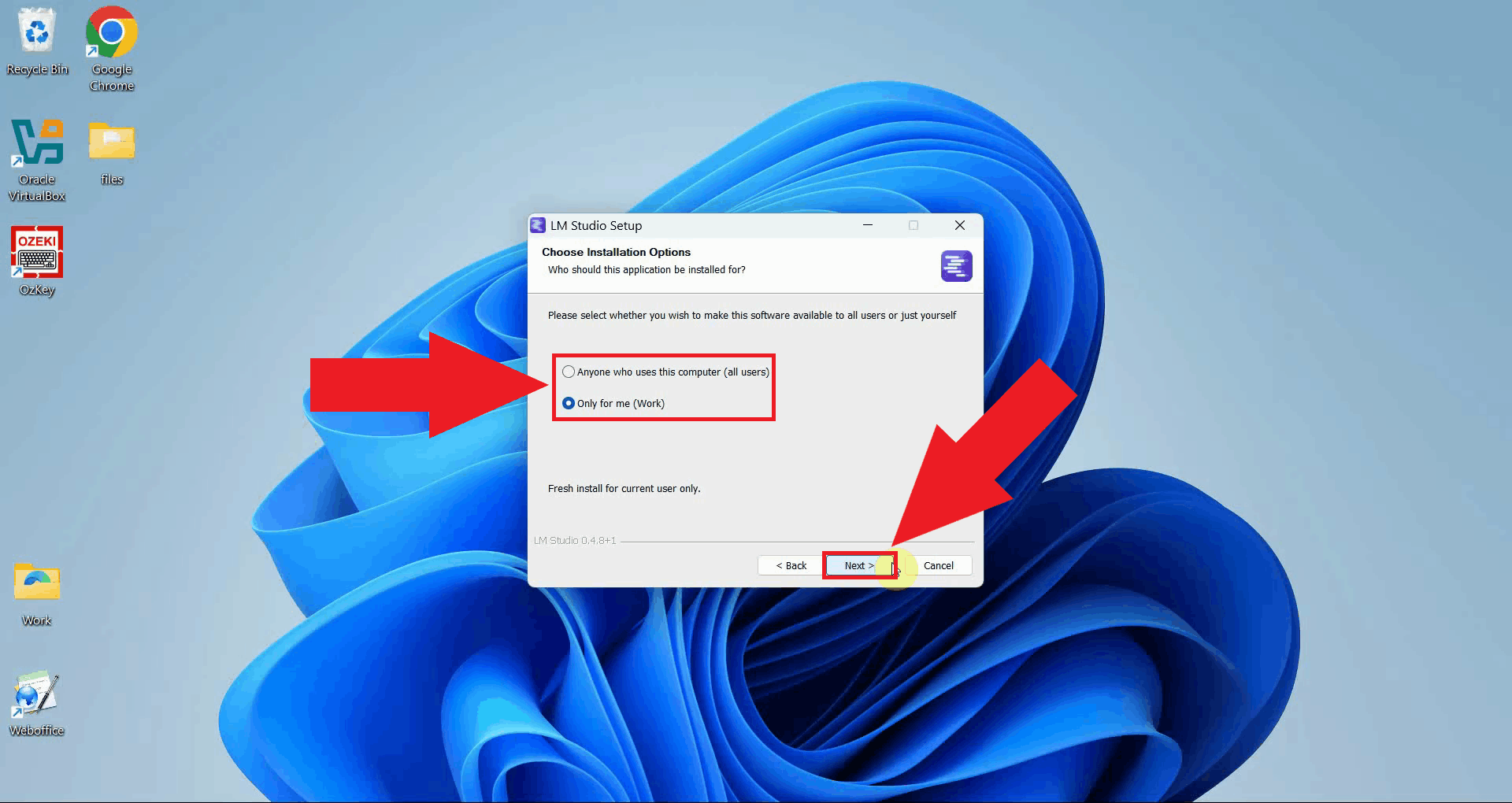 Choose installation options