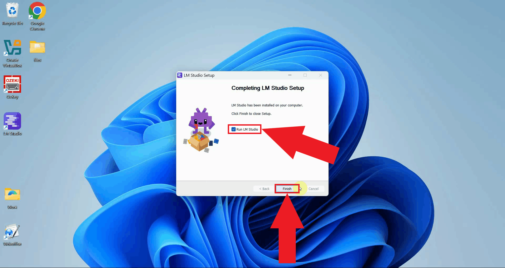Click Finish to launch or close installer