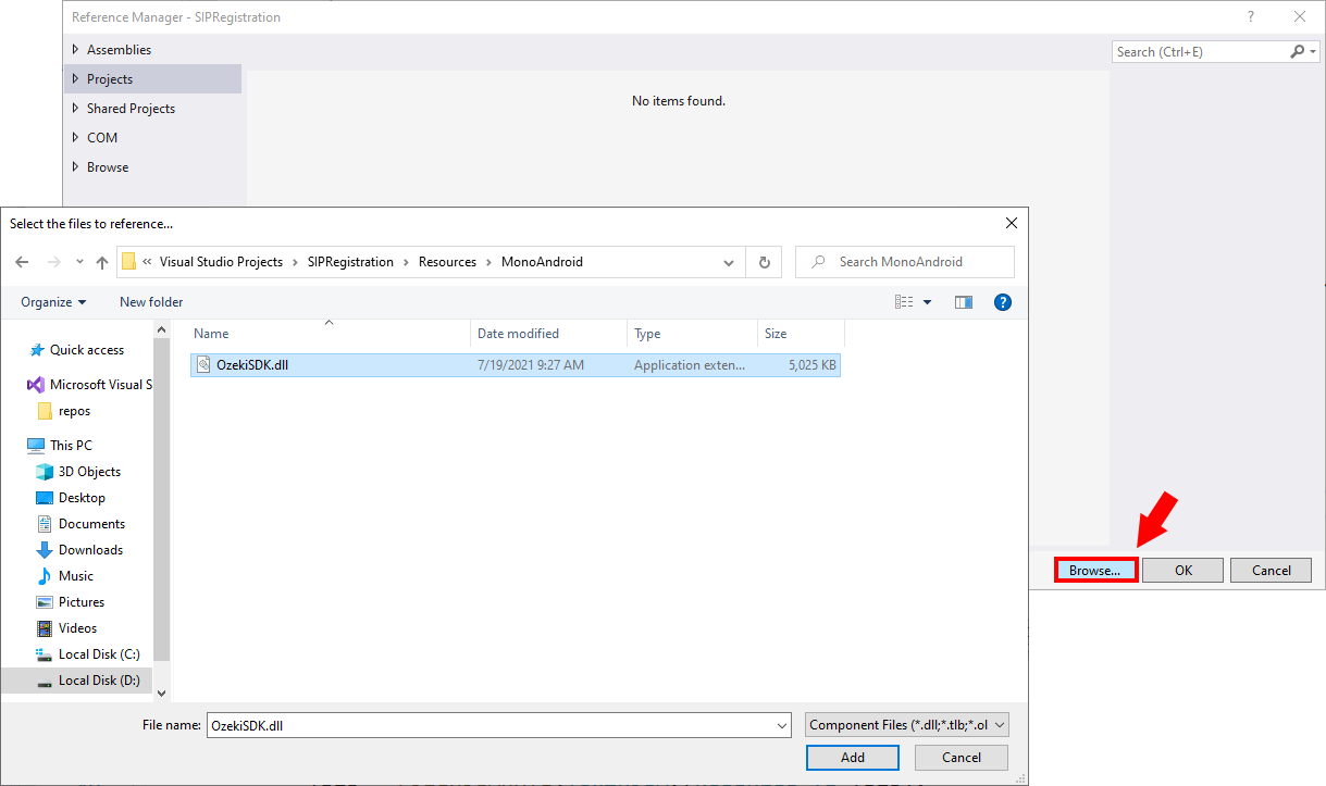 add reference to a visual studio project