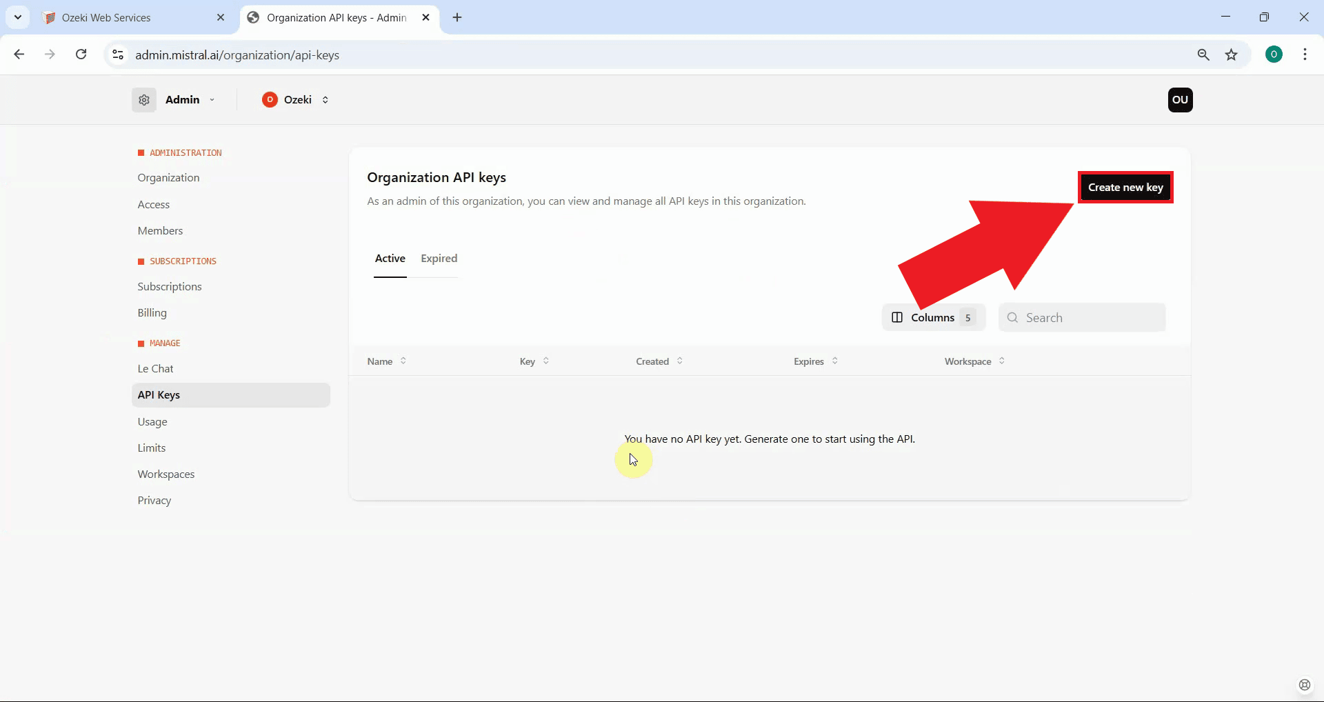 Click create new key