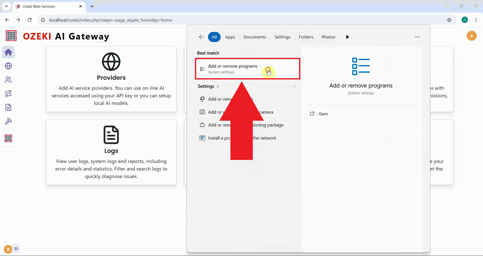 Open Add or Remove Programs