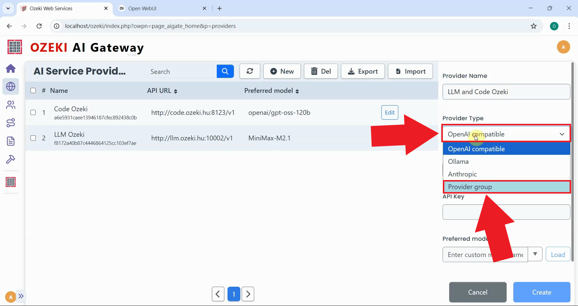 Choose provider group type
