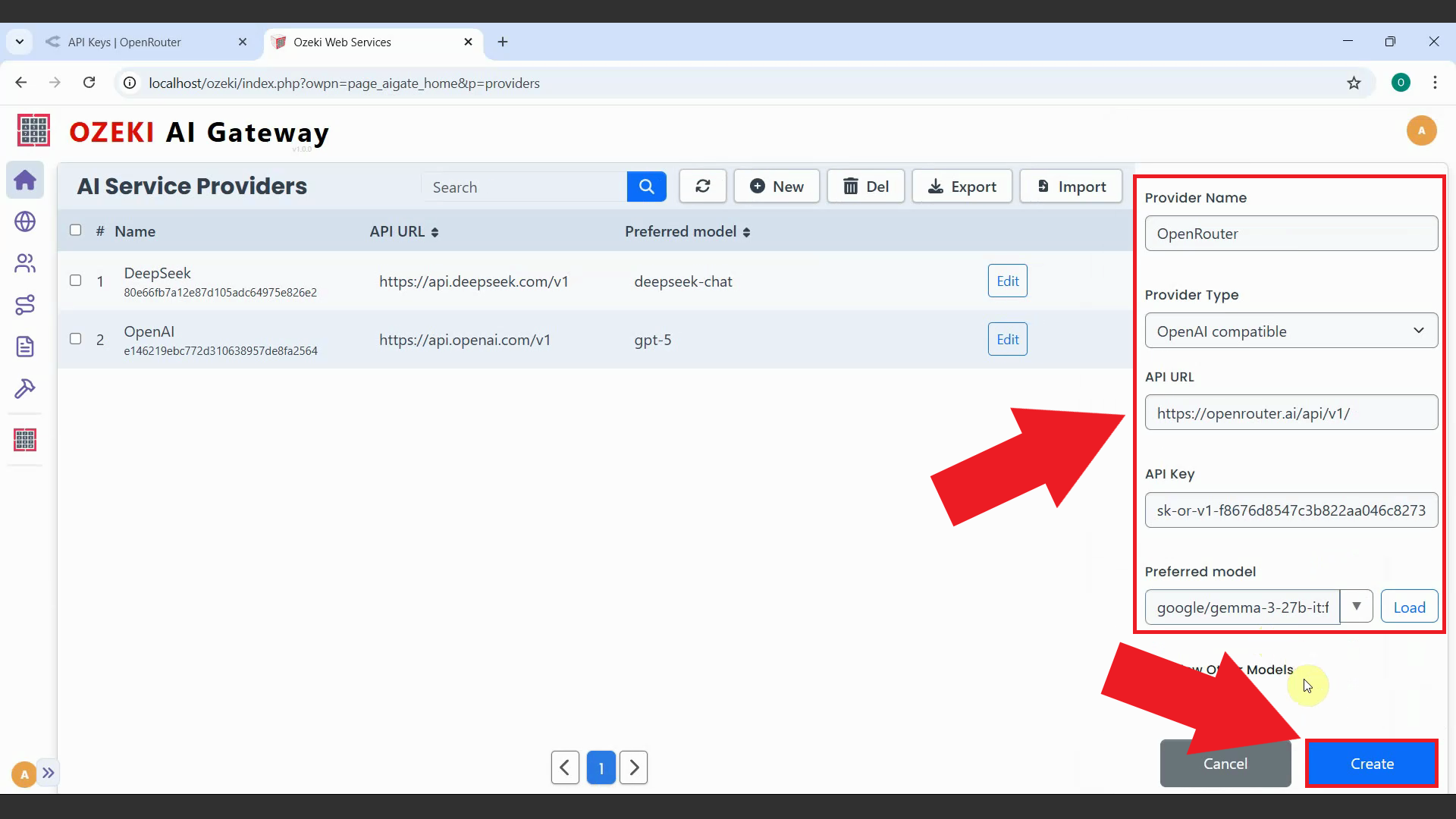 Enter OpenRouter provider details