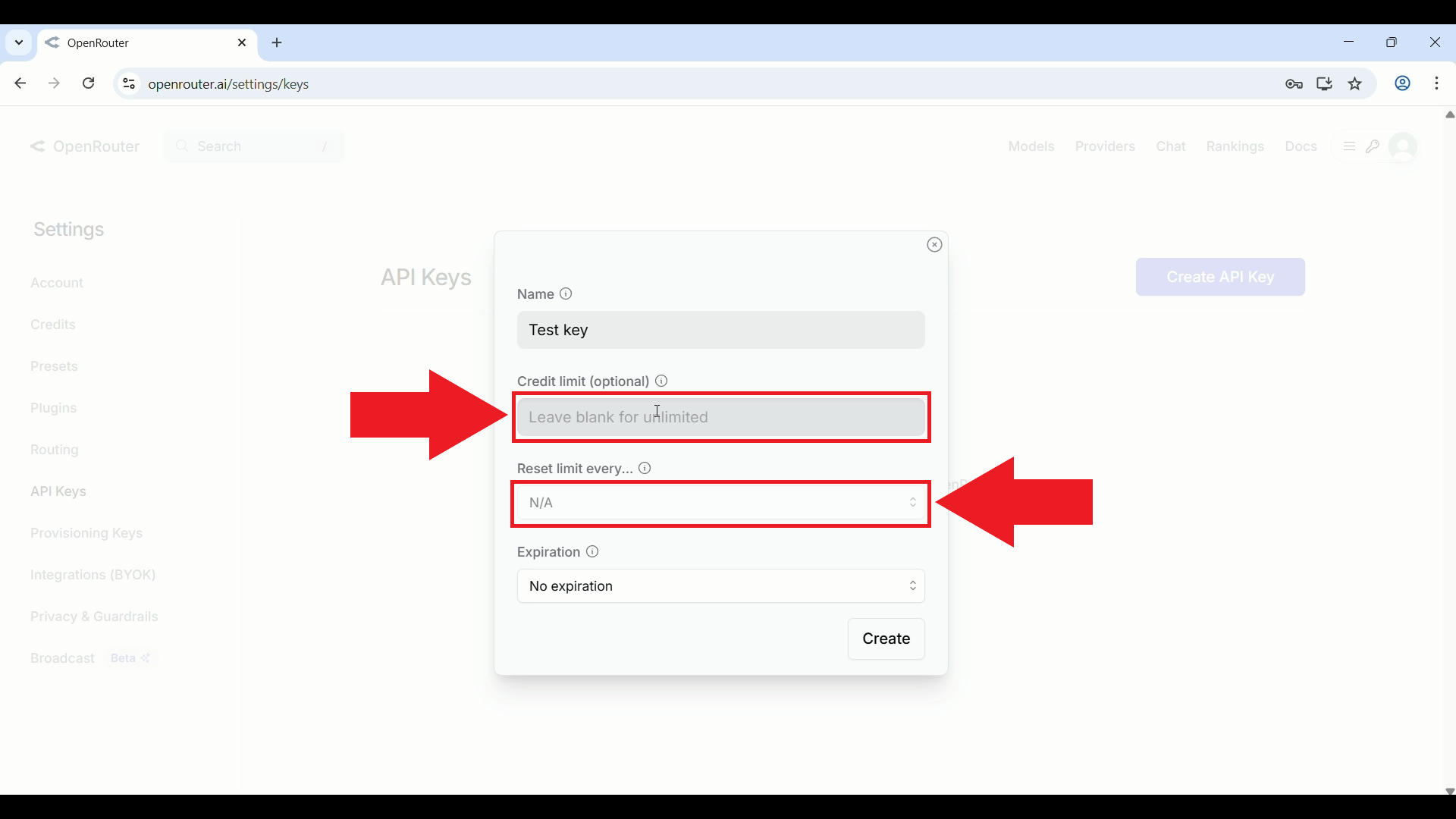 Optionally set credit and reset limit