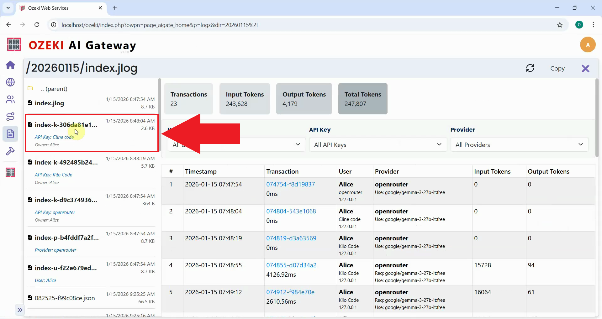 Click on Cline transactions file