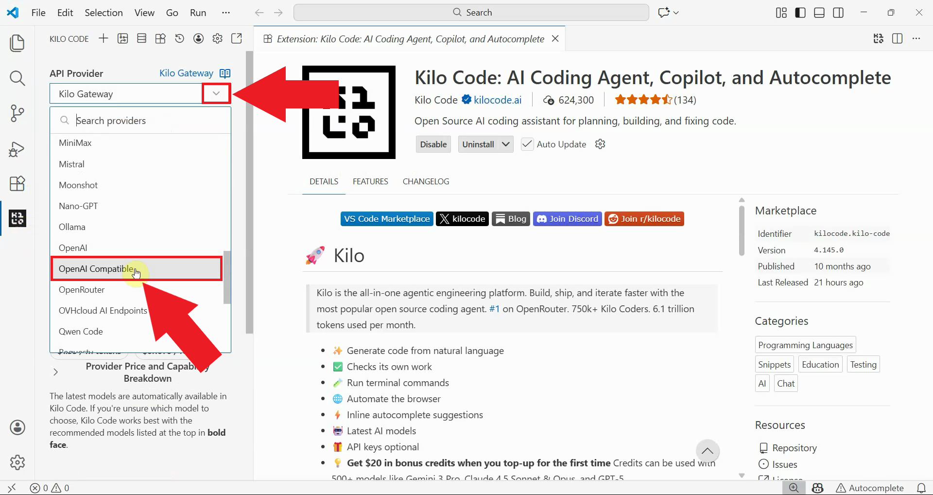 Select OpenAI compatible provider
