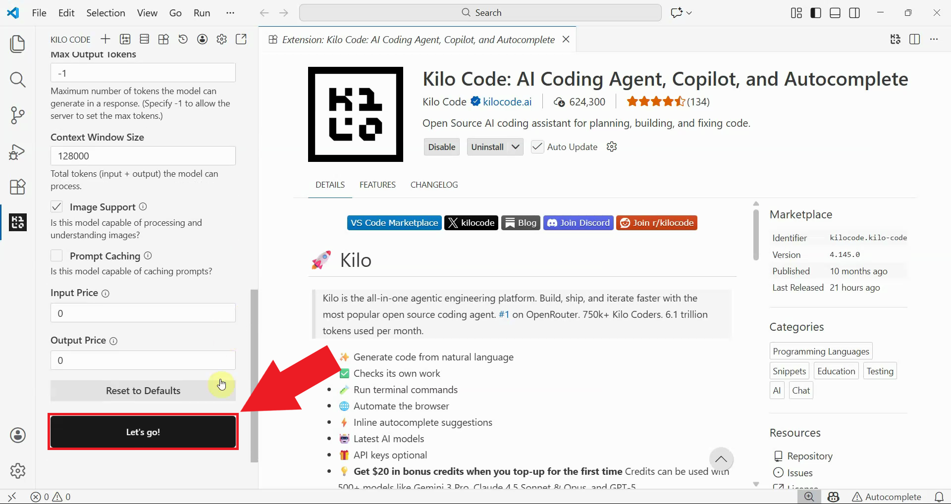 Click Let's Go to save config