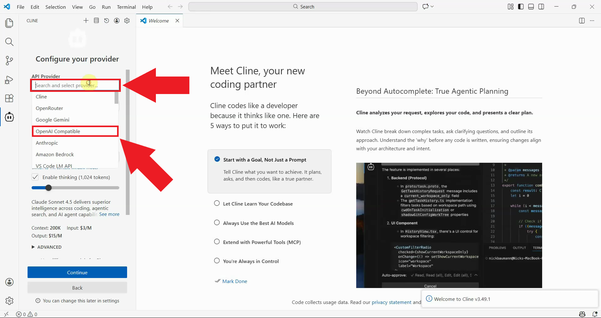 Select OpenAI Compatible provider
