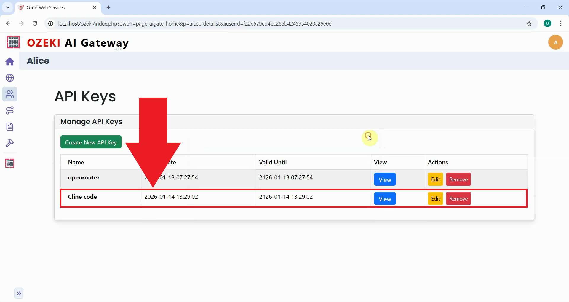 Create API key for Cline