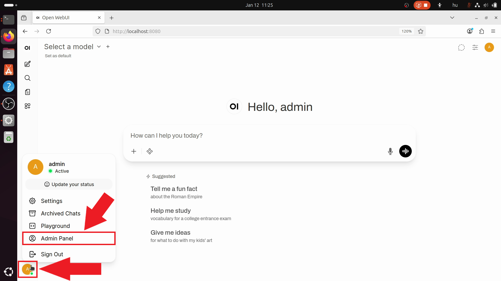 Open admin panel