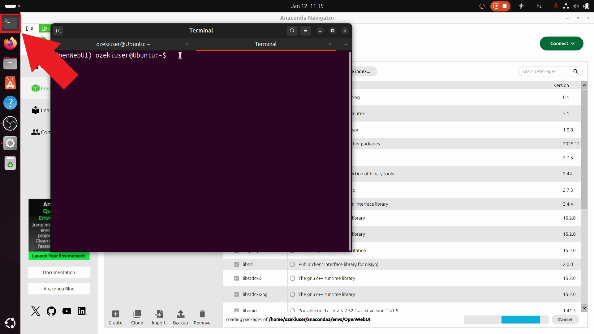 Bring up the terminal