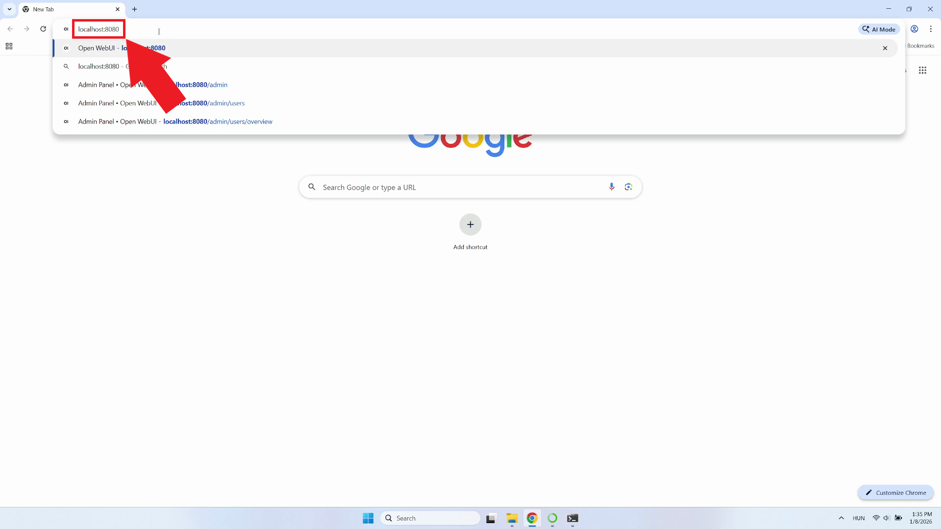 Navigate to OpenWebUI address