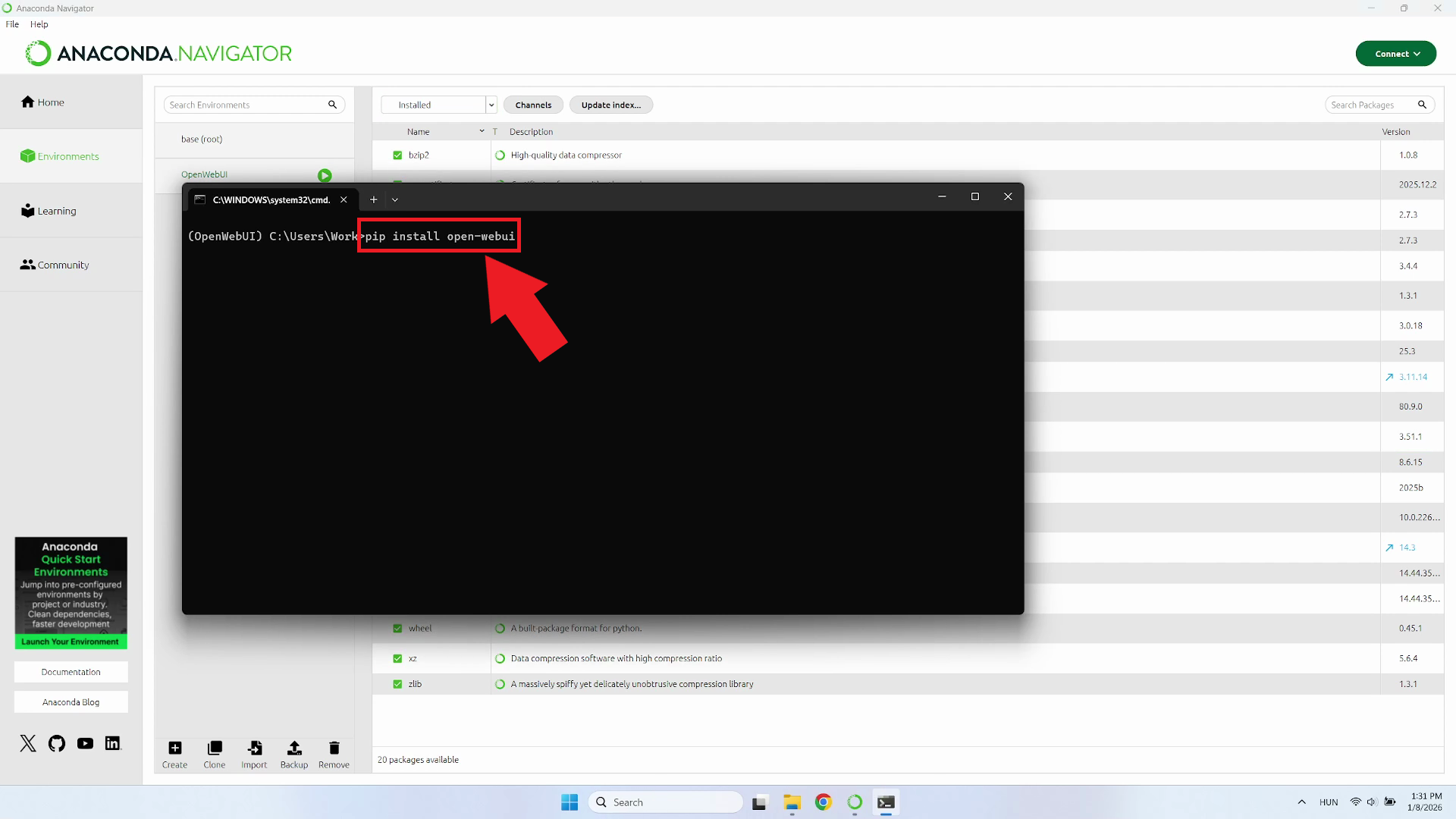 Use pip to install OpenWebUI