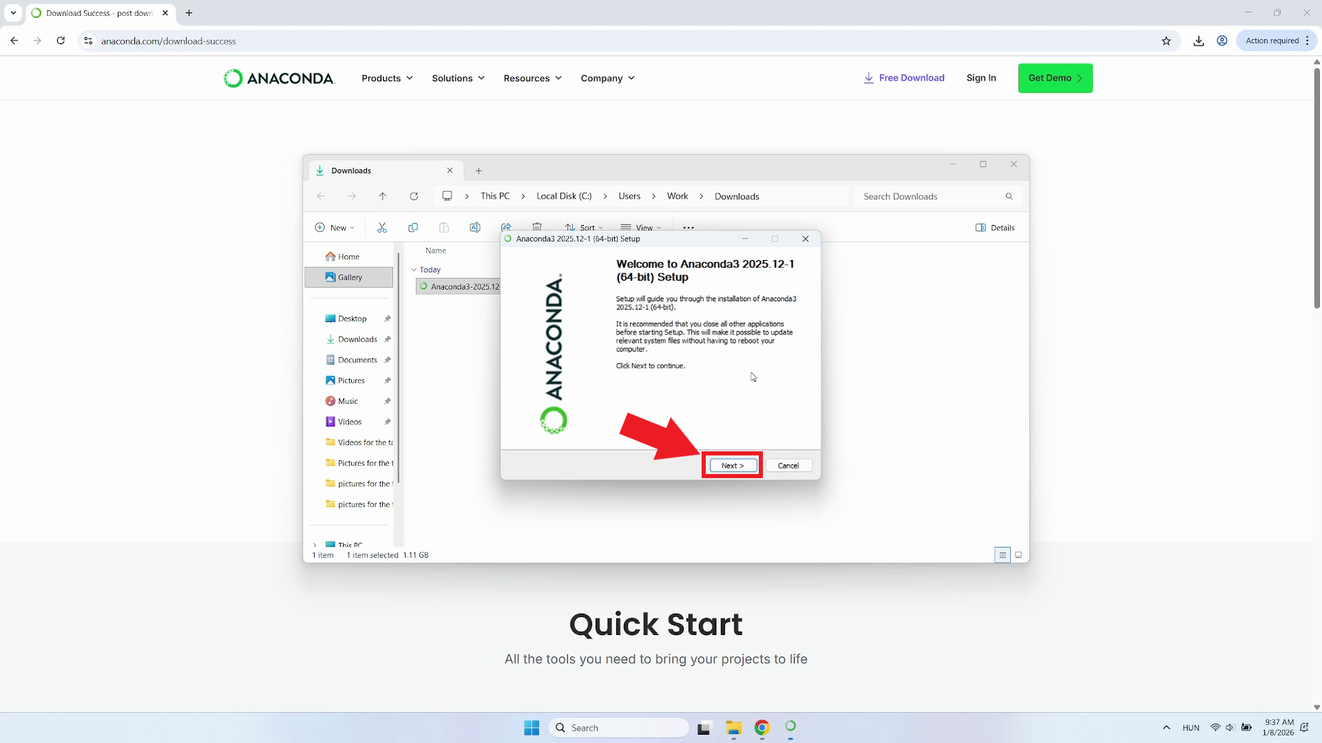 Installer welcome page