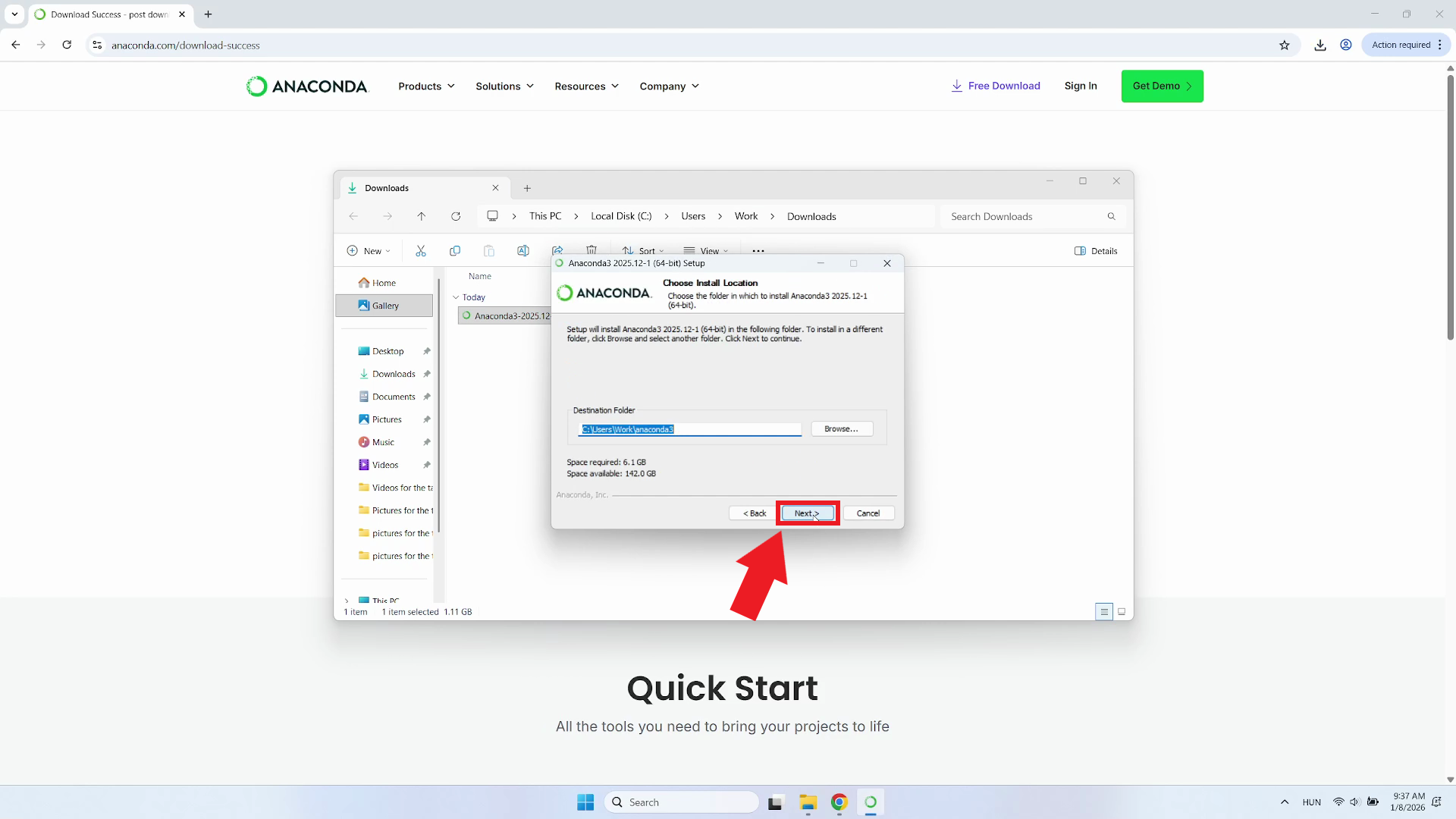 Choose install location