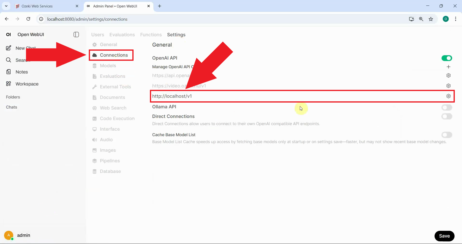 Confirm Open WebUI connections
