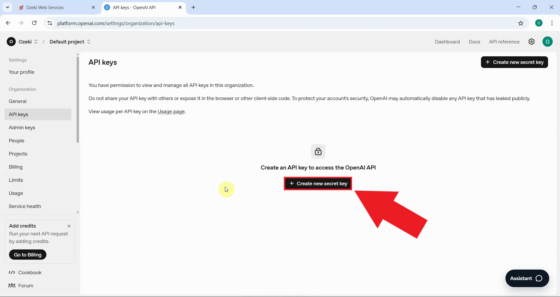 Click create new secret key