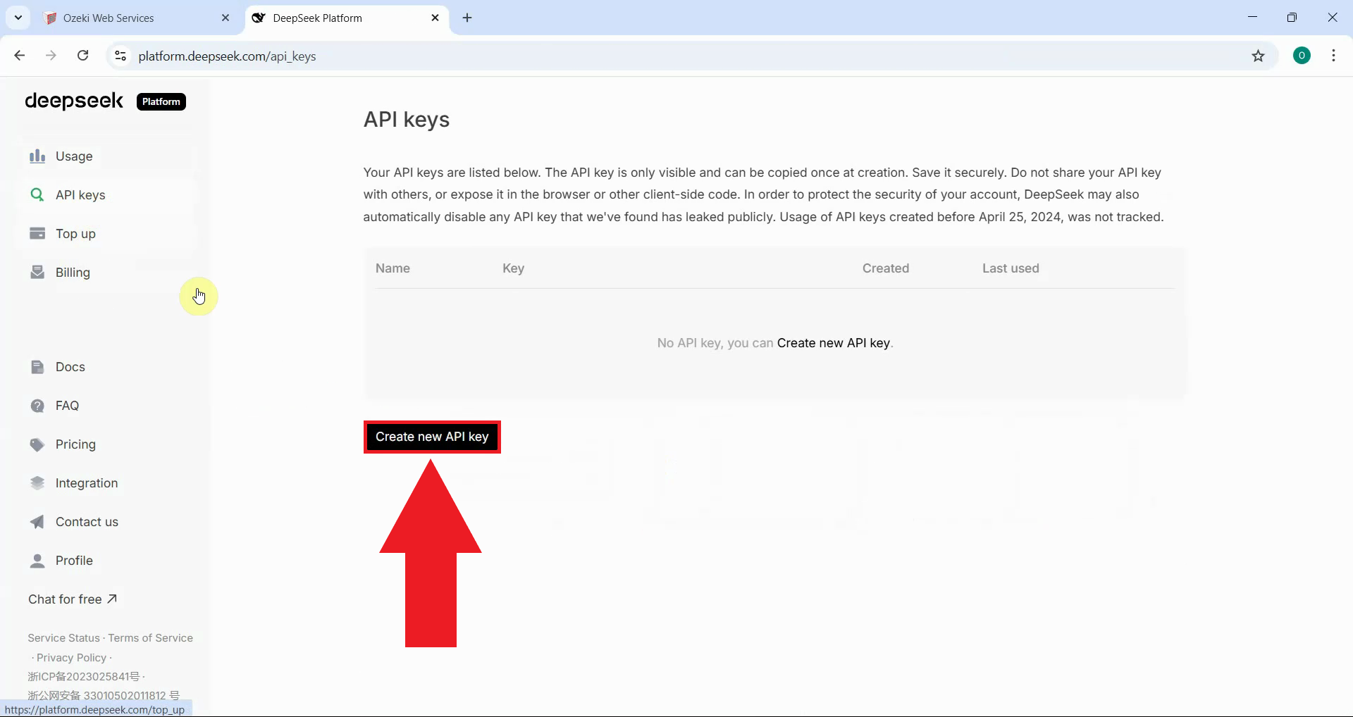 Click create API key