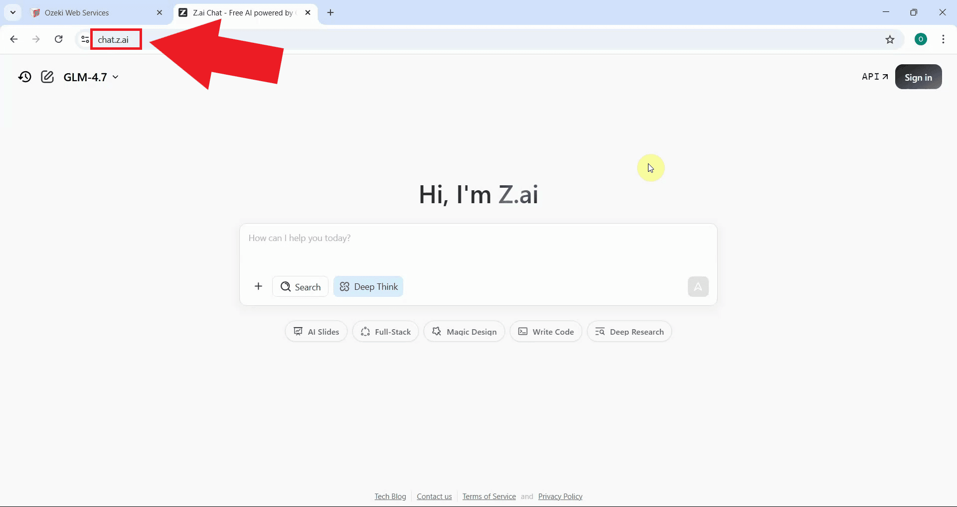 Open Z.AI page