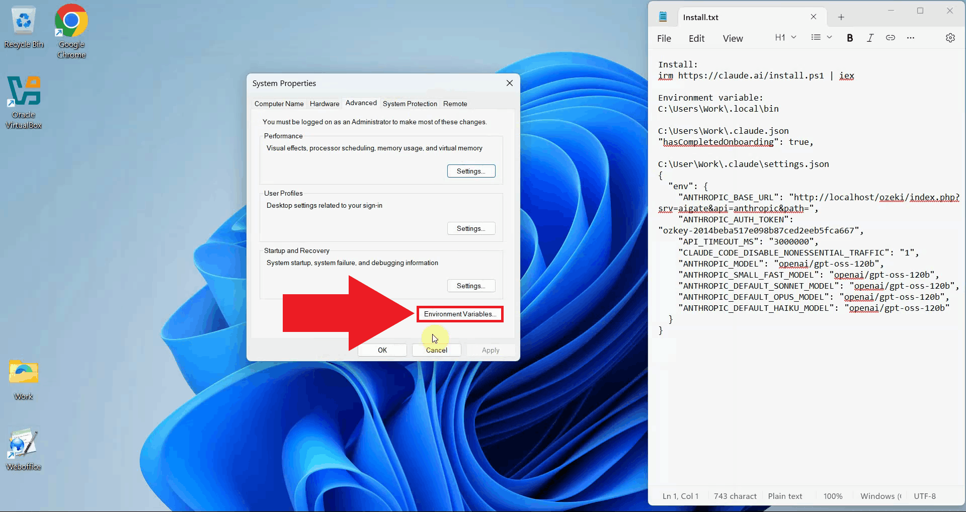 Click Environment Variables
