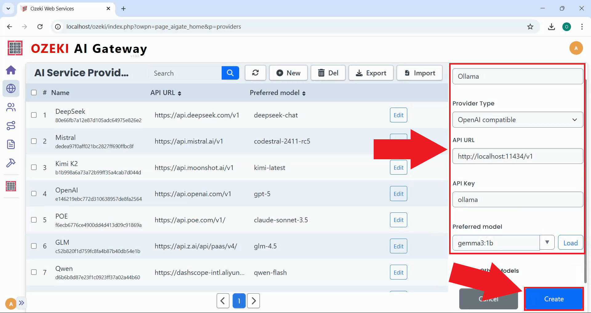 Enter Ollama provider details