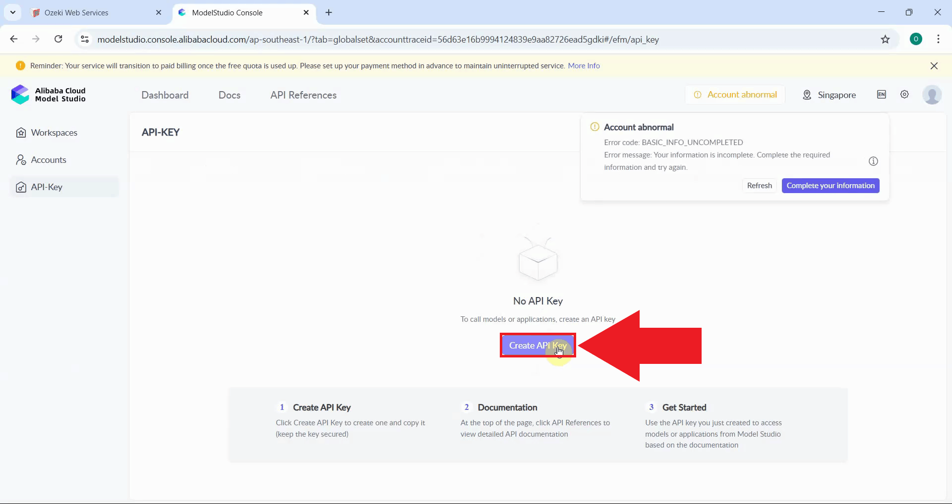 Click create API key