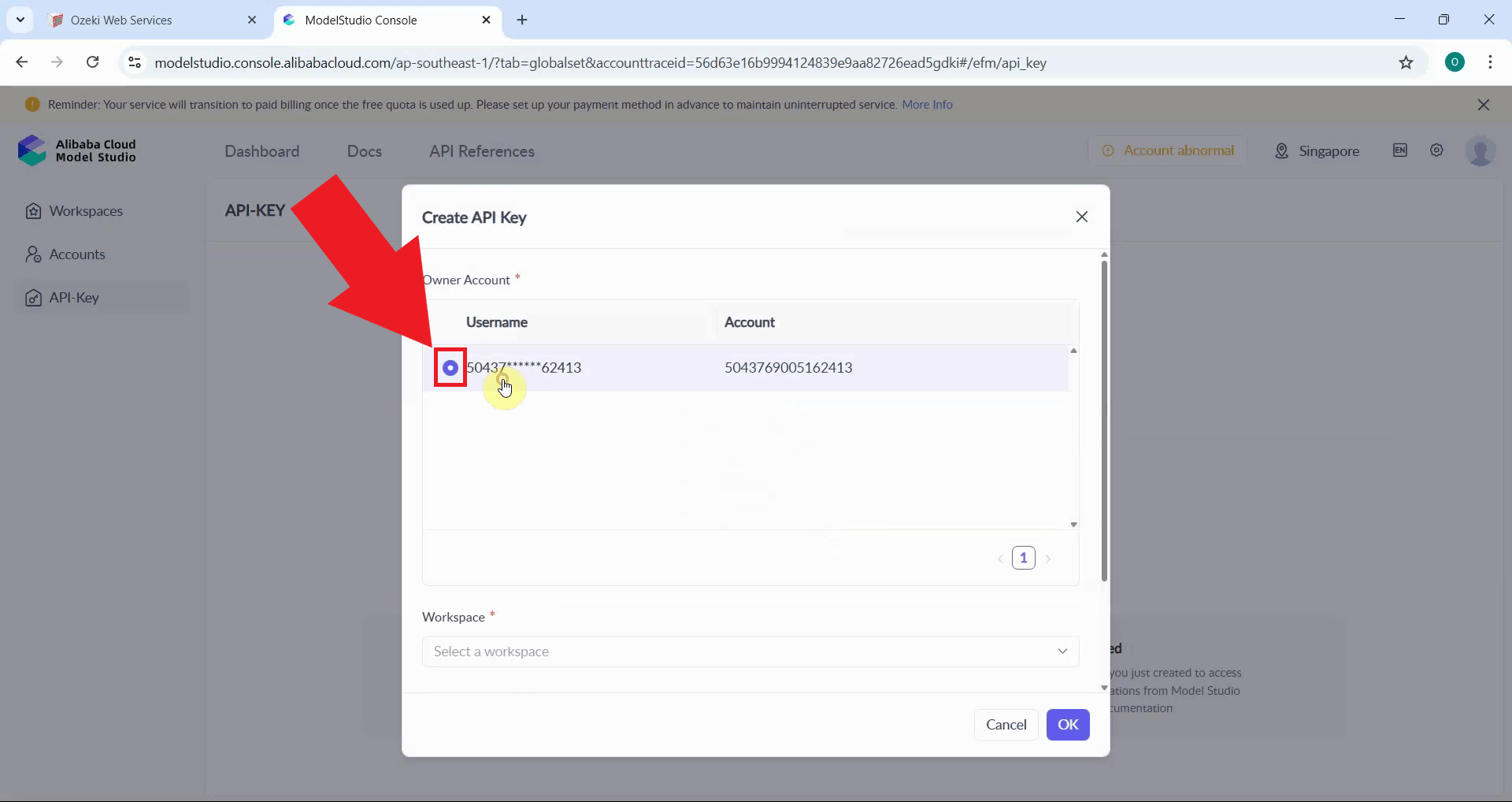 Choose owner account