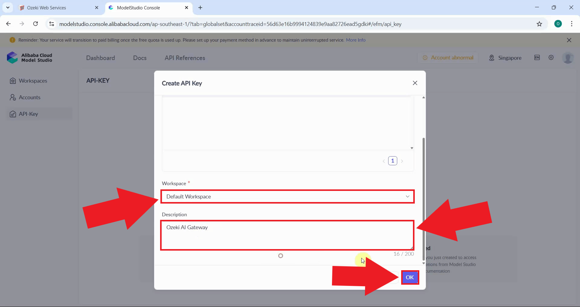 Set workspace and description
