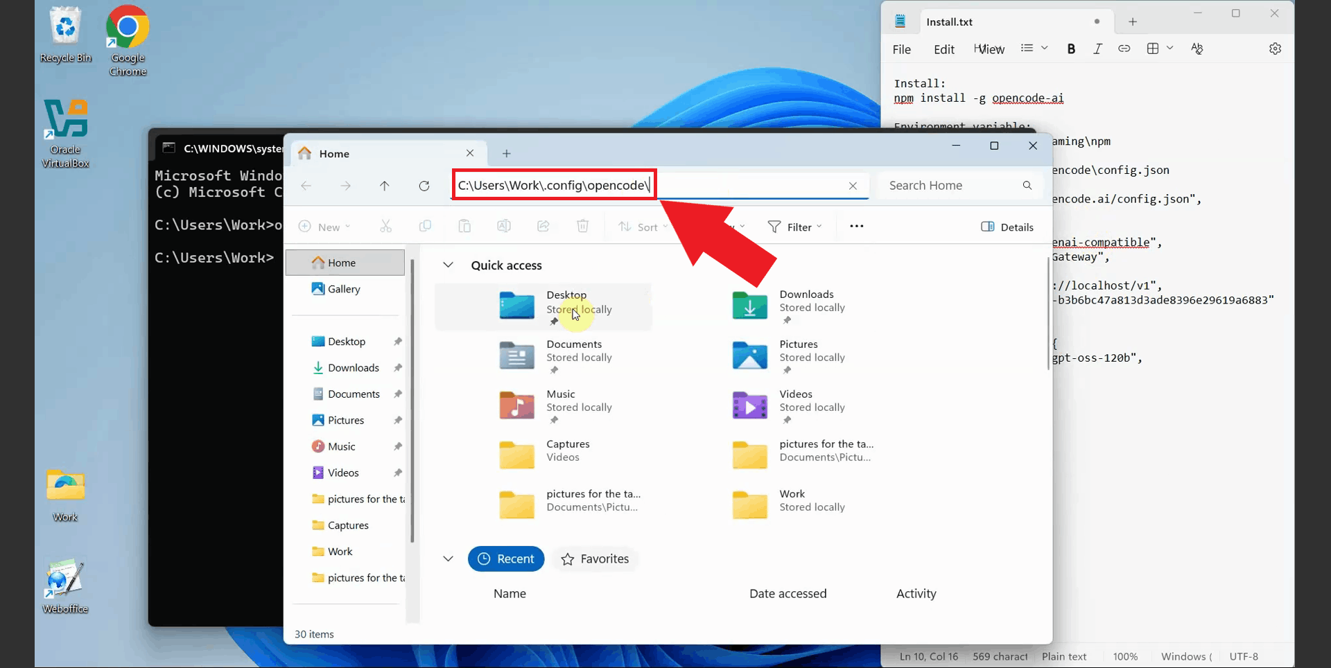 Open Open Code config folder