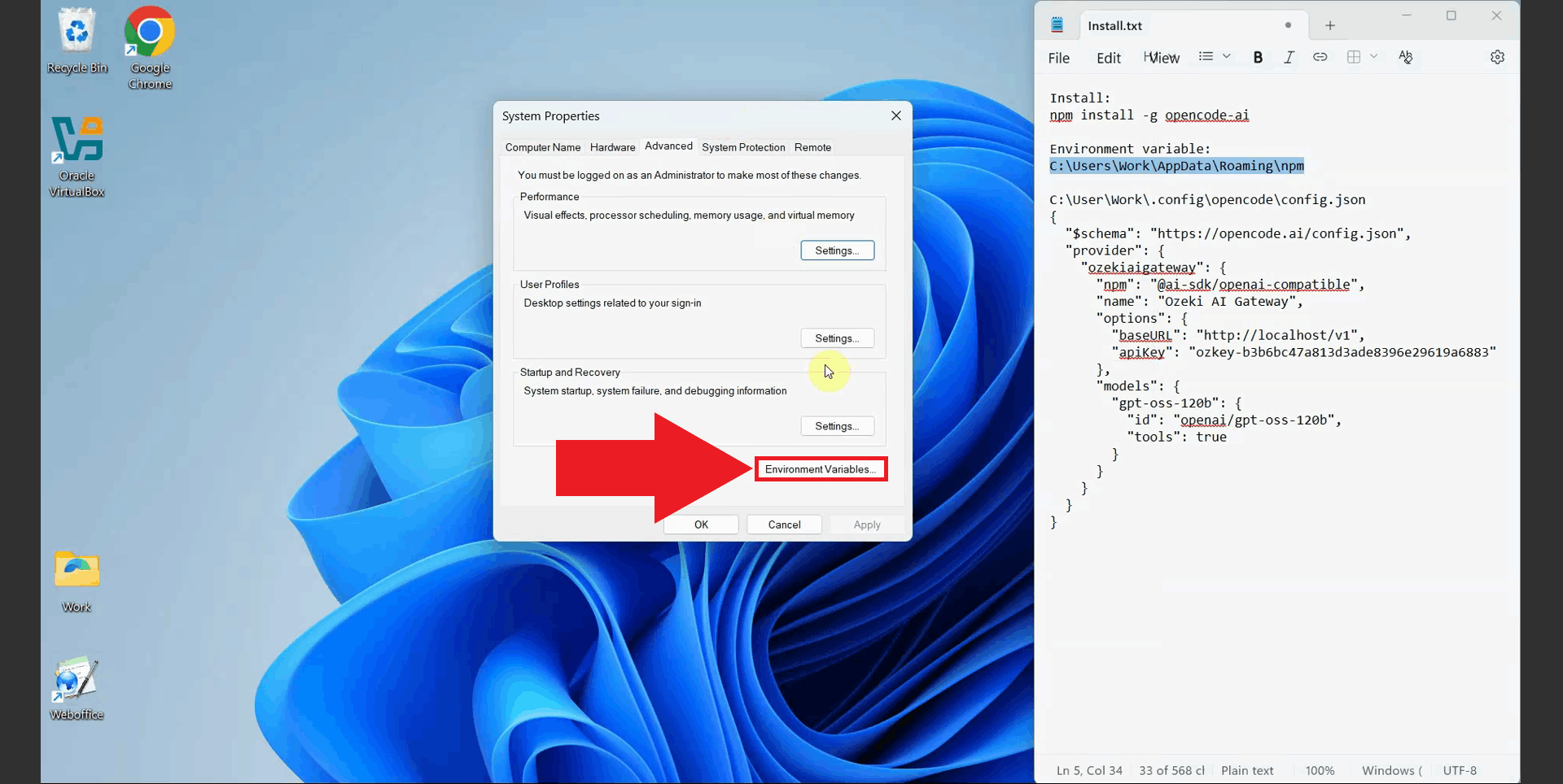 Click Environment Variables