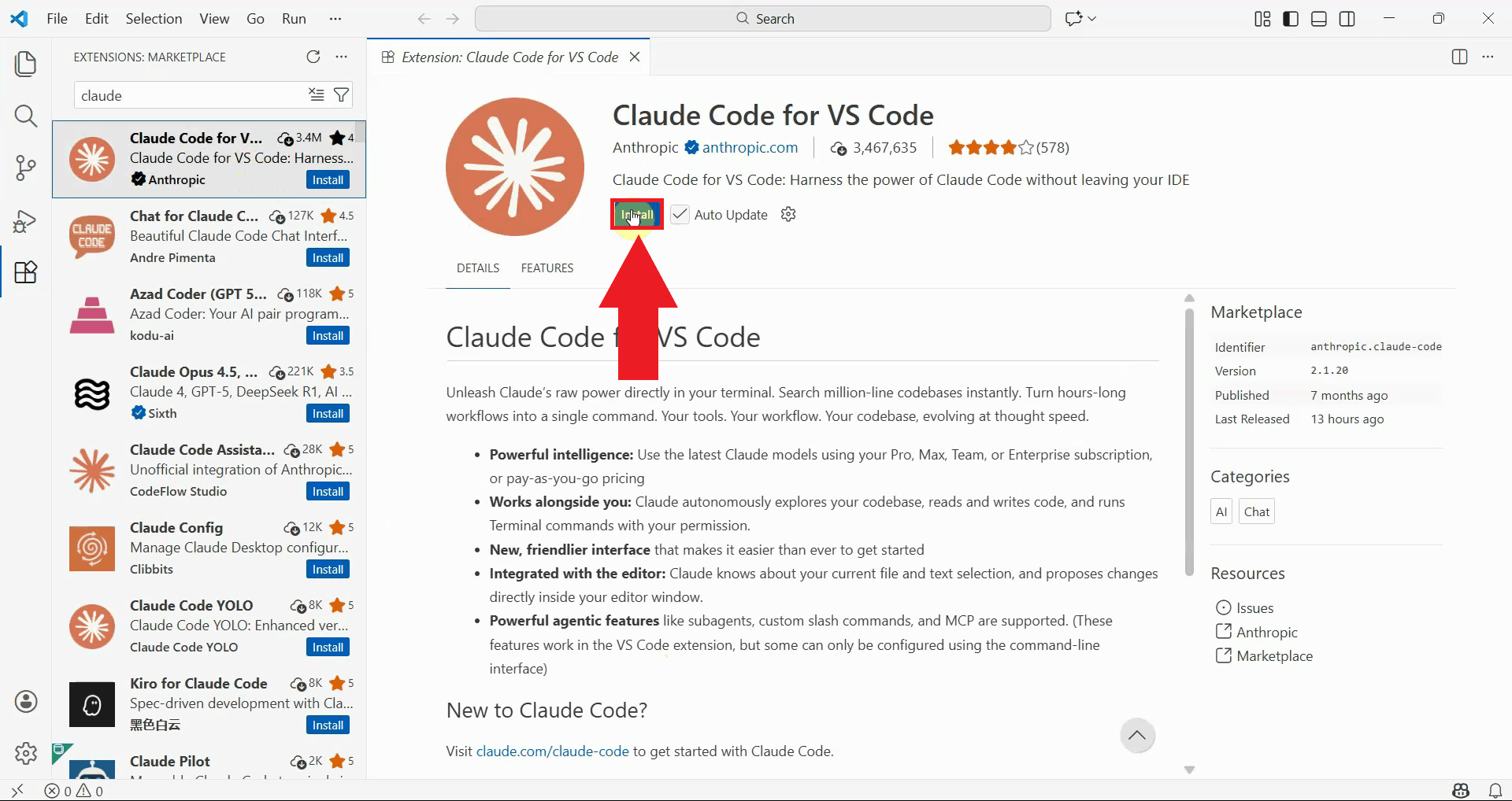 Install Claude Code extension
