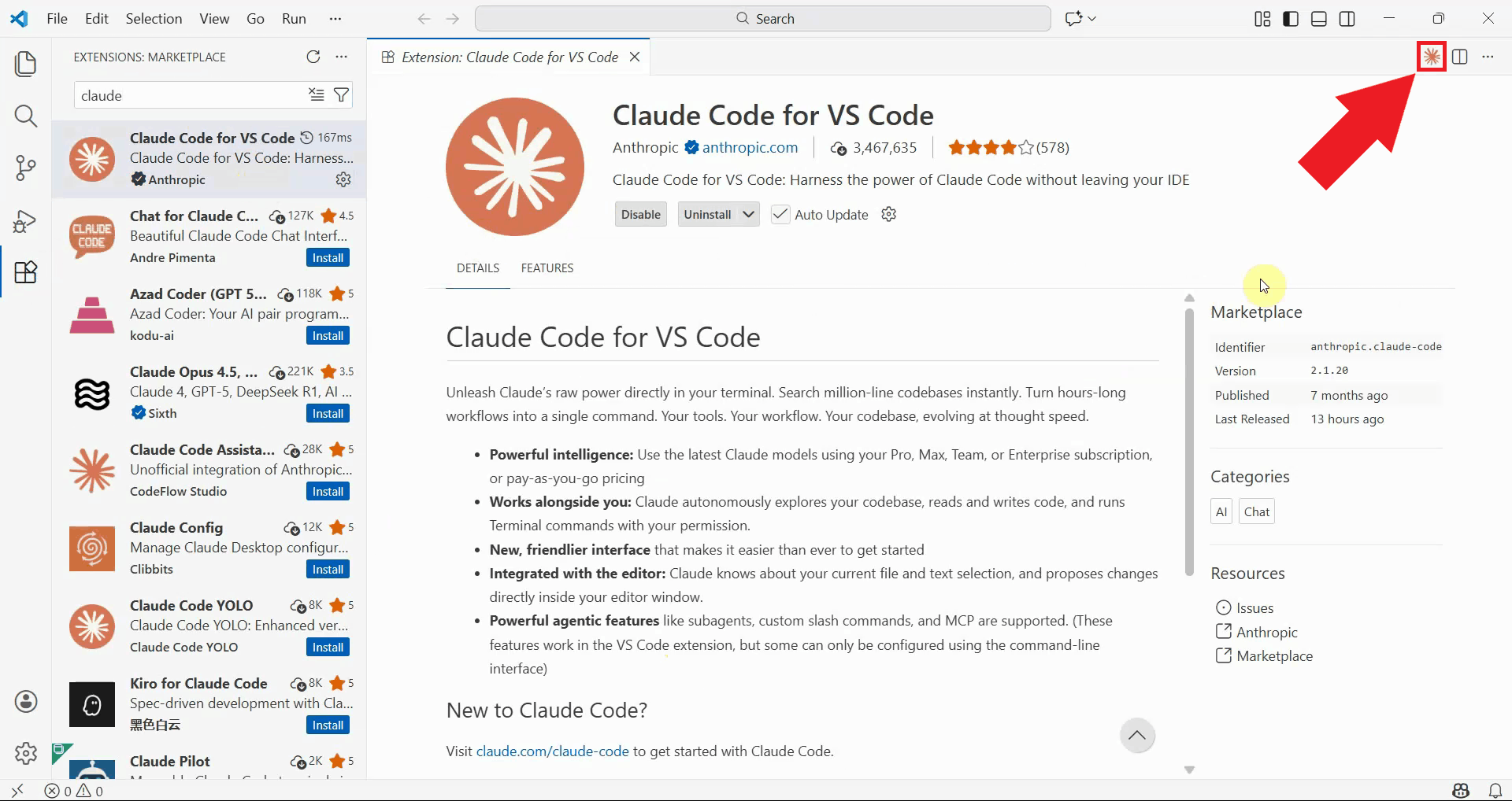Open Claude Code extension