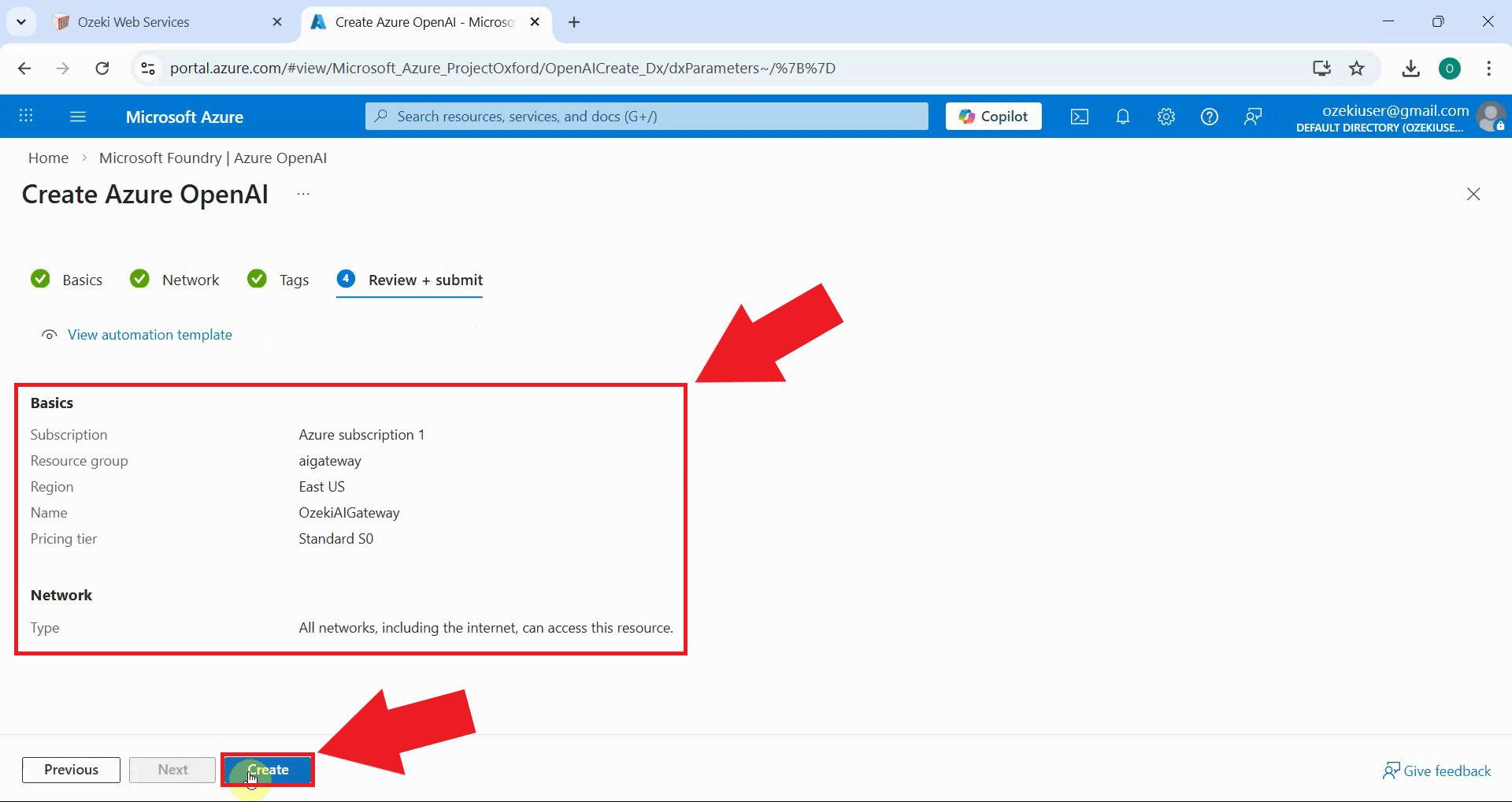 Review and submit creation