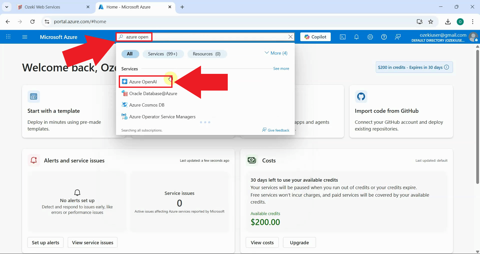 Search and open Azure OpenAI