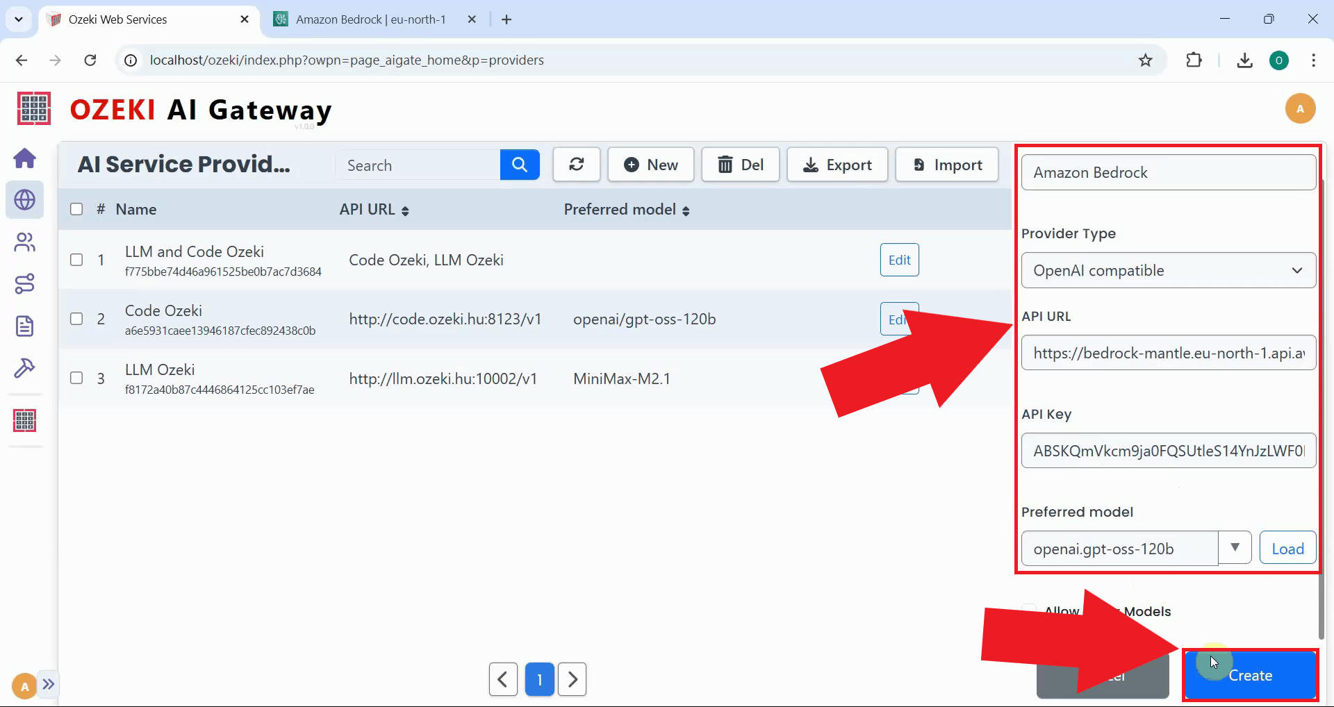 Enter details and create provider