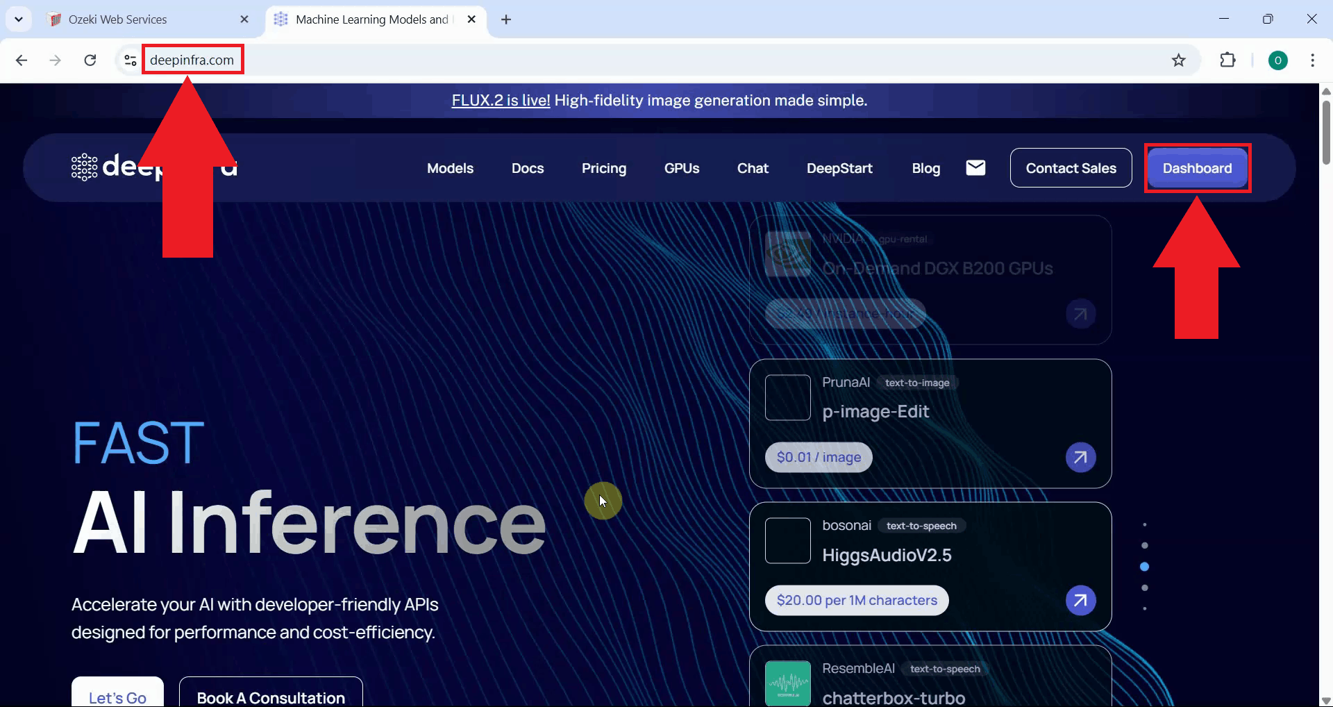Open DeepInfra dashboard