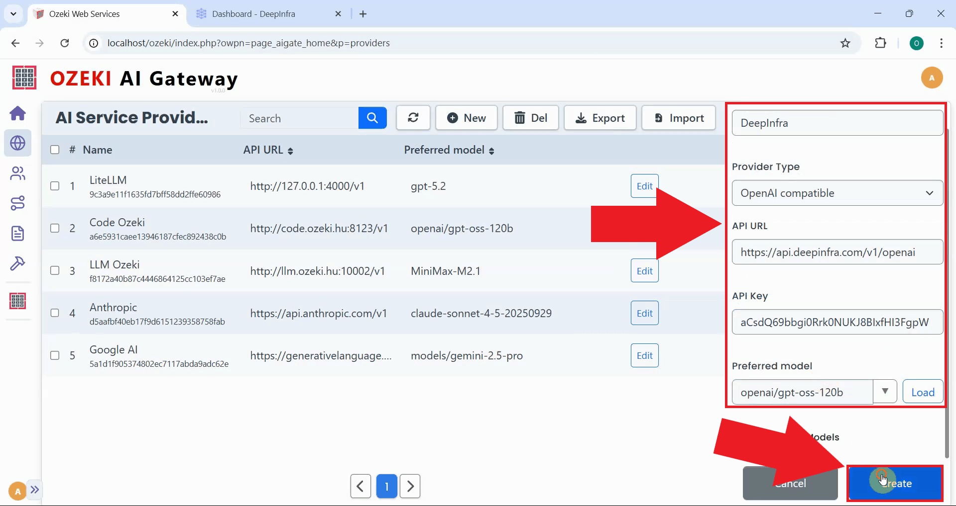 Enter details and create provider