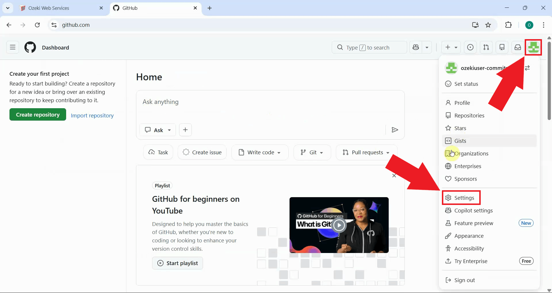 Open profile settings