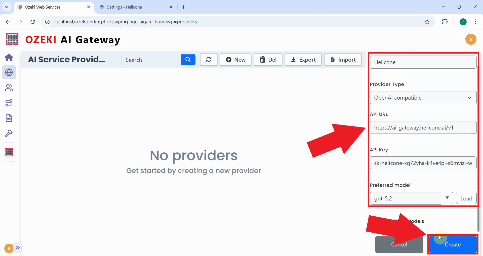 Enter details and create provider