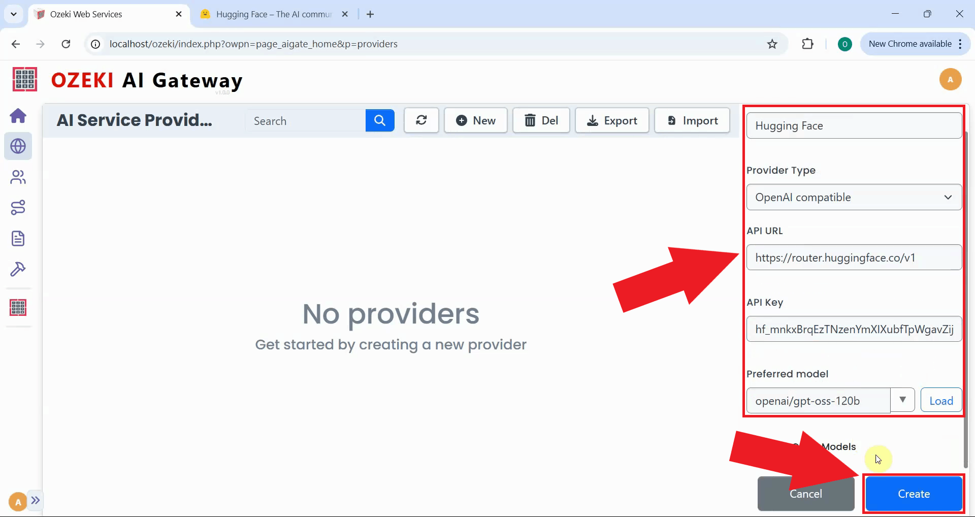 Enter details and create provider