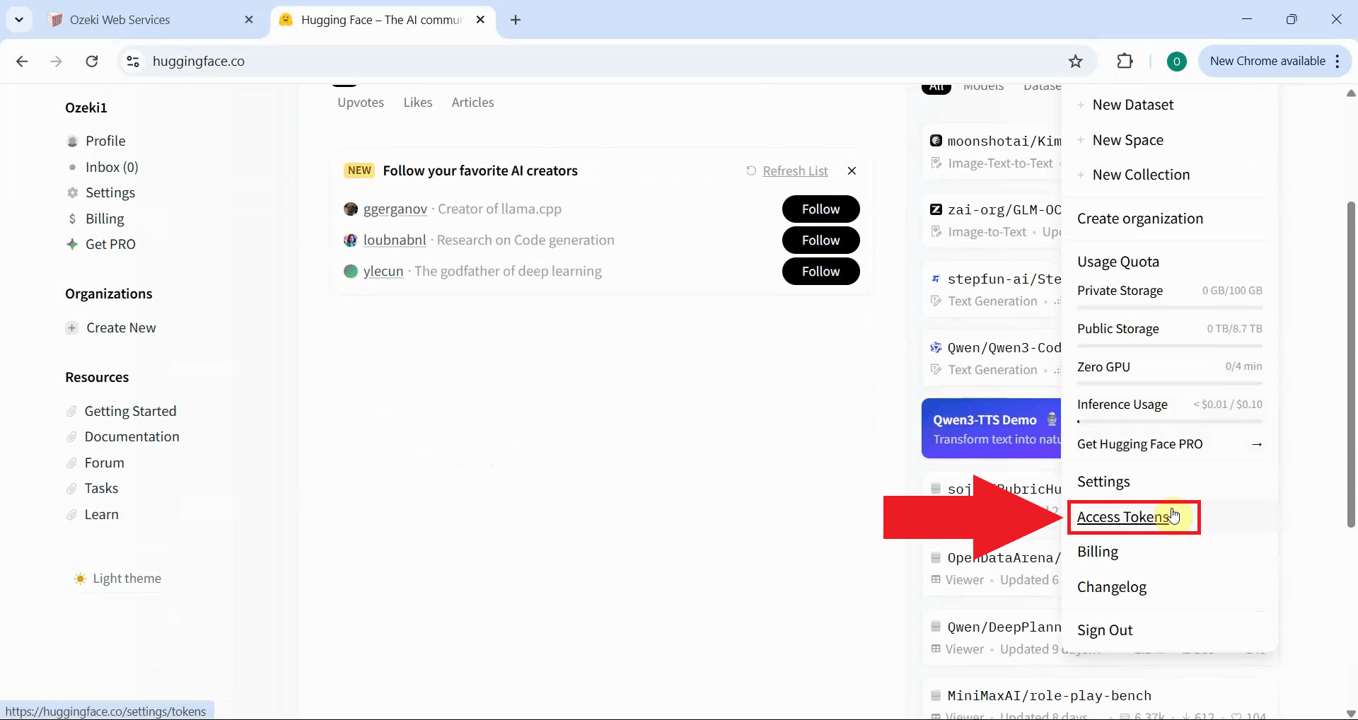 Open Access Tokens page