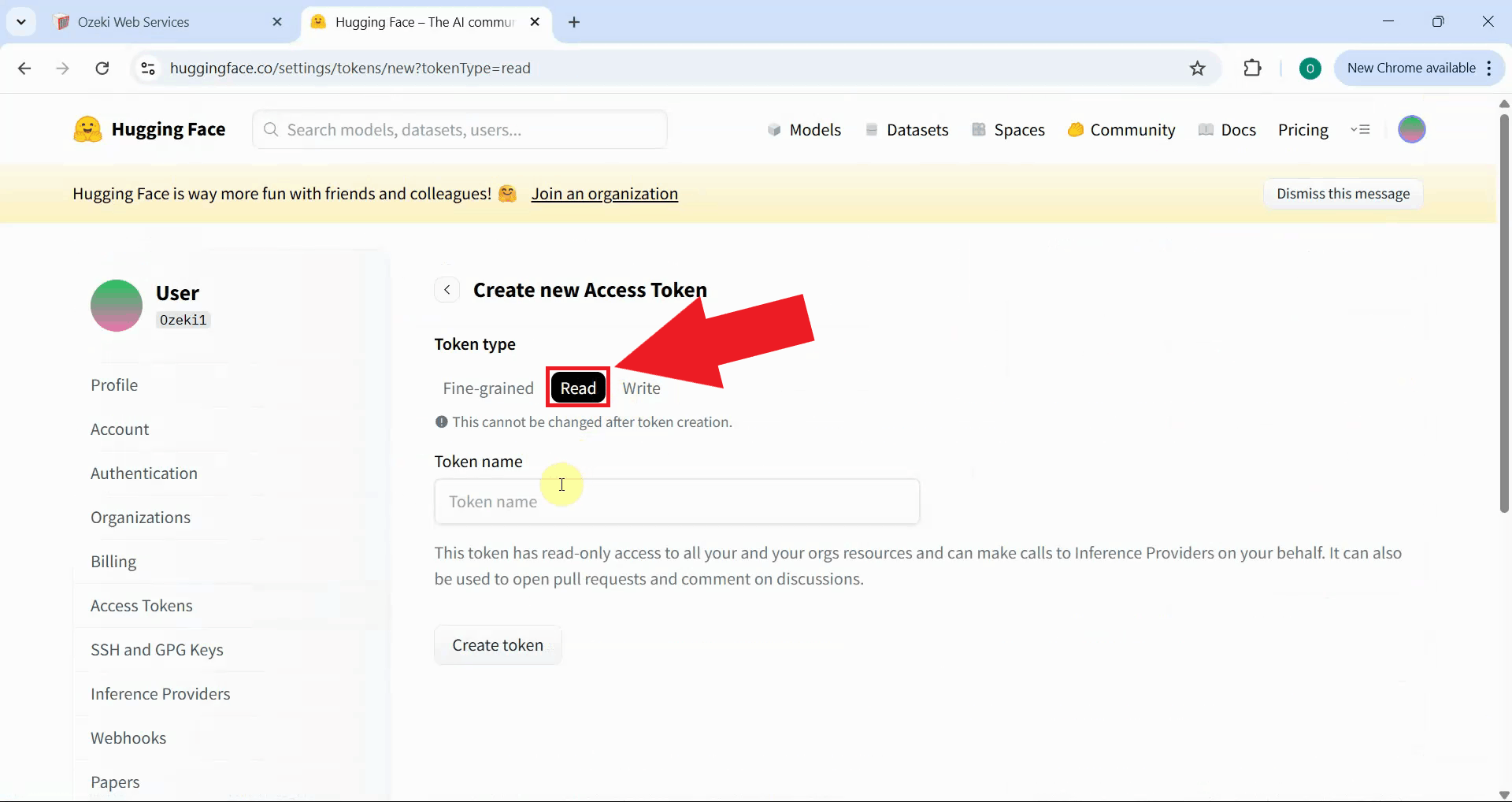 Select Read token type