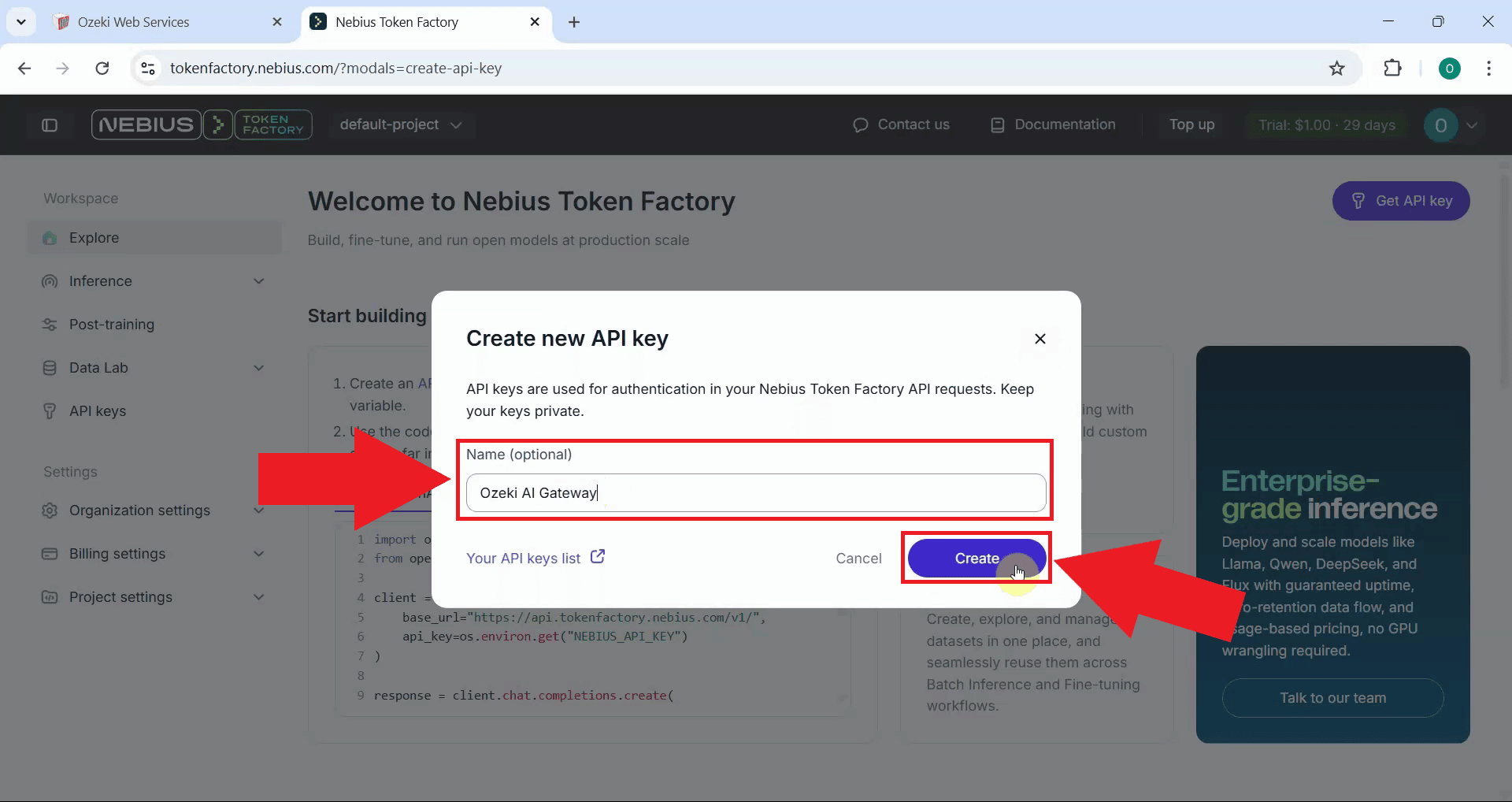 Enter details and generate key